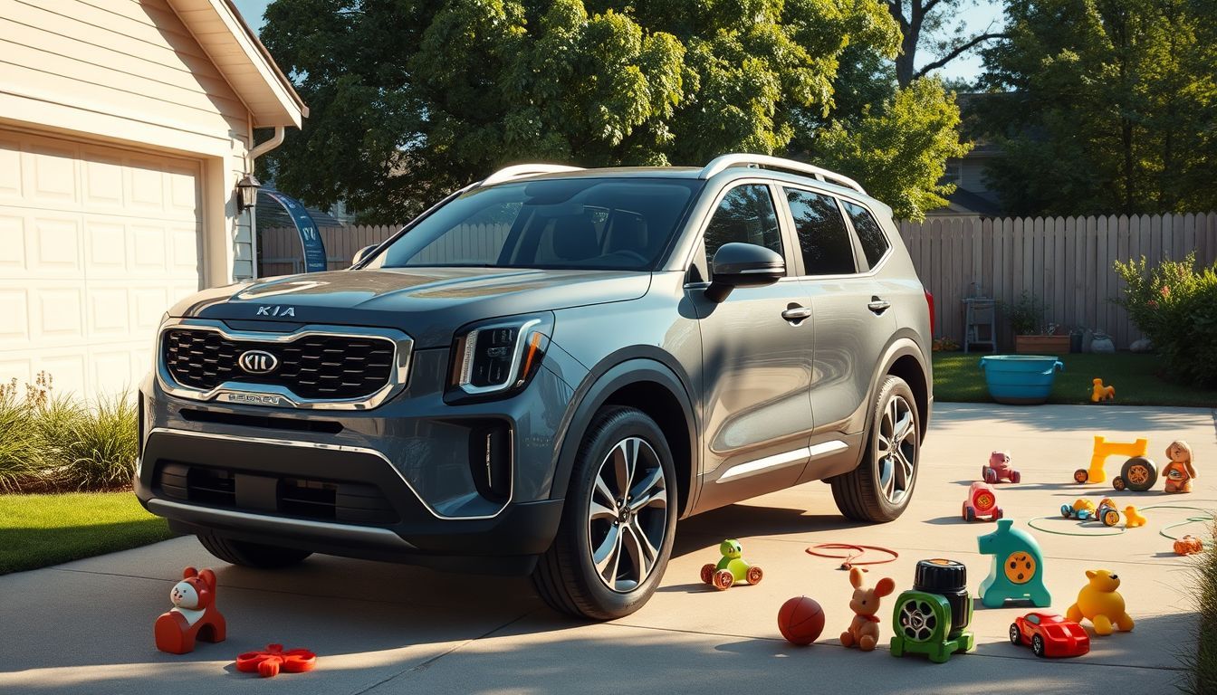 A 2024 Kia Telluride parked in a family-friendly suburban setting. A 2024 Kia Telluride parked in a family-friendly suburban setting.