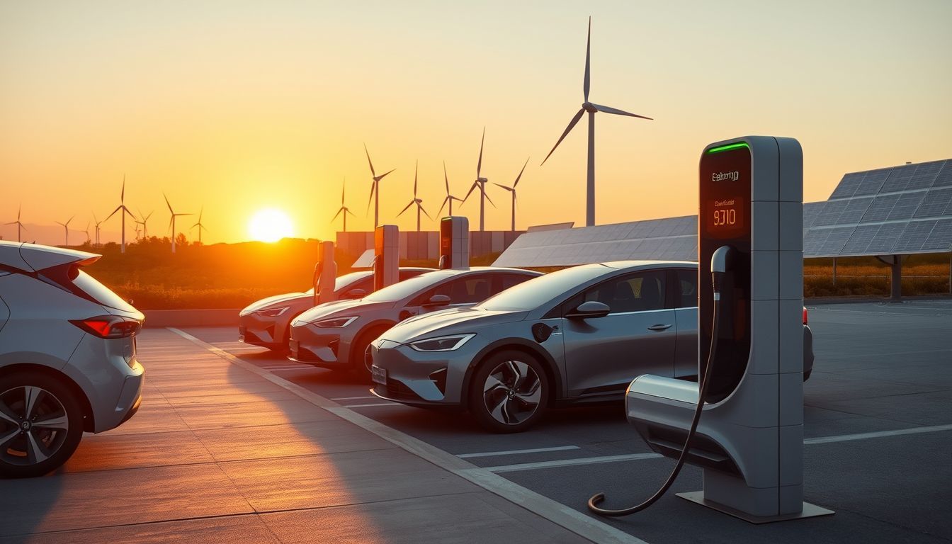 A futuristic electric vehicle charging station powered by renewable energy sources. A futuristic electric vehicle charging station powered by renewable energy sources.